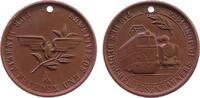Porzellan Medaille Böttger Steinzeug Tag des Deutschen Eisenbahners, E- und Dampflok / geflügeltes Laufrad, ca. 40 MM, mit Loch -