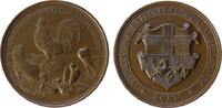 Tiere Medaille Bronze Bonn - für verdienstvolle Leistungen in der Geflügelzucht, Hahn über Henne und zwei Tauben / Wappen, unsigniert (v. Weckw -