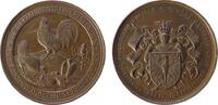 Tiere Medaille Bronze Aachen - für verdienstvolle Leistungen in der Geflügelzucht, Hahn über Henne und zwei Tauben / Wappen, v. Weckwerth, ca. -