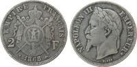 Frankreich 2 Francs Ag Napoleon III, BB (Strasbourg), kleine Randfehler -
