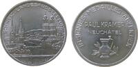 Schweiz Werbemarke Aluminium Neuchâtel - Firma Paul Kramer, auf die Schweizer Landesausstellung, Stadtansicht / Schrift und Krug, ca. 33 MM -