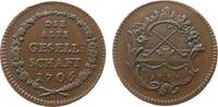 Spielmarke 1777 Kupfer Alte Gesellschaft, Frankfurt, Schild mit sich kreuzenden Tabakpfeifen / Schrift im Kranz, ca. 27,3 MM, Graffiti ss