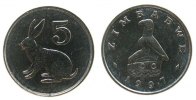 Zimbabwe 5 Cent 1997 KN Hase unz