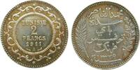 Tunesien Franz. 2 Francs Ag Mohamed El-Naceur, Bey (1906-1922),Gad.91, AH1329, Patina -