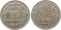 Tunesien Franz. 20 Francs Ag Ahmed, Bey (1929-1942), AH1353, Gad.105, kleine Randstöße -