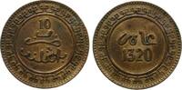 Marokko 10 Mazunas Br Al Aziz IV (1894-1908), AH1320, Birmingham, Gad.33, Schön 4, gereinigt -