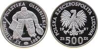 Polen 500 Zlotych Ag Olympische Winterspiele 1988, Eishockey, etwas fleckig -