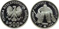 Polen 500 Zlotych Ag Olympische Winterspiele 1988, Eishockey, kleine Flecken -