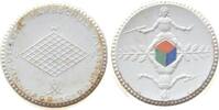 Porzellan Medaille Porzellan Meissen - Jubiläum der städtischen Farbschule, Rhombus grün-orange-blau, ca. 38,5 MM -
