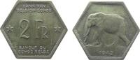 Belgisch Kongo 2 Francs Me Elefant, übliche Flecken -