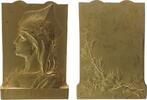 Frankreich Plakette Bronze Gallia, behelmtes Brustbild der Marianne nach links / Lorbeerzeige unter leerem Gravurfeld, v. Dubois, ca. 40 x 57 MM -