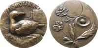 Medaille 1979 Bronze Faröer Inseln - Flora und Fauna, Vogel beim brüten / Blume, v. Jens Rosing, ca. 70 MM, ca. 283 Gramm, Rand: Udgivet af An st...