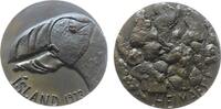 Medaille Bronze Island - auf die Insel Heimaey, Papageientaucher / Ansicht des 1973 ausgebrochenen Vulkans Eidfell, v. Eila Hiltunen, ca. stgl