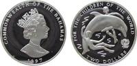 Bahamas 2 Dollars Ag Zwei Kinder mit Delphin, Kinderhilfswerk, UNICEF, minimal fleckig -