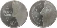 Niederlande 50 Gulden 1991 Ag Beatrix, Silberhochzeit, leichte Patina, wenige Handlingsmarken, etwas fleckig vz-unc
