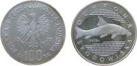 Polen 100 Zlotych Ag Fisch, Patina, Probe, angelaufen, winziger Fleck -