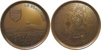 Frankreich Medaille Bronze Beaujolais - auf das Weinbaugebiet, Weinreben vor Hügel mit Kirche / Landkarte, v. A. Bloc, ca. 73 MM, ca. 173 Gramm -