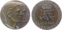 Luxemburg Medaille Bronze Jean (1964-2000) - auf seine Hochzeit mit Maria Teresa Mestre Batista, Büsten des Brautpaares nach rechts / gekröntes Mon -