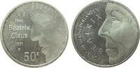 Niederlande 50 Gulden Ag Beatrix, Silberhochzeit, leichte Patina, wenige Handlingsmarken, etwas fleckig -