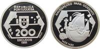 200 Escudos 1991 Portugal Ag Portugiesische Entdeckungsreisen nach Westen, minimale Flecken pp