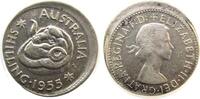 1 Shilling 1955 Australien Ag Elisabeth II, Widder, ca. 20% dezentriert vz