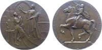 Belgien Medaille Bronze Brüssel - auf die Weltausstellung, Frauengestalt mit Palmzweig krönt einen jungen Mann mit Krug / berittener Herold nach -
