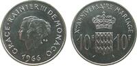 10 Francs 1966 Monaco Ag Rainer III, 10 Hochzeitstag unz