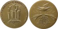 Neujahr Medaille Bronze Neujahr - B.H. Mayer (Pforzheim), Menschenmenge vor Wolkenkratzer / zwei Vögel über zerbrochener Brücke, v. W. Franke, ca -