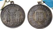 München tragbare Medaille Messing versilbert München - auf das Oktoberfest, Paar in bayerischer Tracht neben Früchtekorb / Wappen, ca. 40 MM, mit Band ohn -
