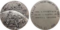 USA Medaille Bronze versilbert Apollo 11 - auf die Mondlandung, Landefähre und Astronaut auf dem Mond / Mehrzeiler, v. Affer, ca. 50 MM -