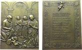 Weihnachten Plakette Bronze Heilige Maria und Josef mit dem Jesuskind vor zwei Engeln, / Mehrzeiler unter Putte, Natal, Weihnachten, v. Balazar, ca. -