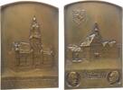 Städte Plakette Bronze Stuttgart - auf das neue Rathaus, Ansicht des alten Rathauses - unten zwei Medaillons mit den Köpfen der Oberbürgermeiste -