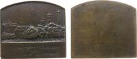 Schützen Plakette Bronze Stuttgart - auf das 3. Volksfestschießen, Stadtansicht mit Altem Schloss, Stiftskirche, Siegessäule und Schlossgarten, e -