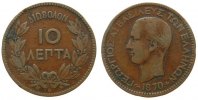 Griechenland 10 Lepta Ku Georg I, Mzz: BB, Randstöße -