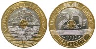 Frankreich 20 Francs Bi-Met St.Michel, Schön 260.2, 5 séries de stries sur la tranche, V fermé -
