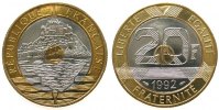 Frankreich 20 Francs Bi-Met St.Michel, Schön 260.2, 5 séries de stries sur la tranche, V fermé -