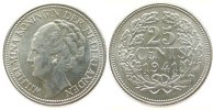 Niederlande 25 Cent Ag Wilhelmina I, Schulman 875, Kontaktmarken -