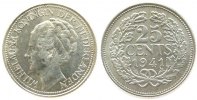 Niederlande 25 Cent Ag Wilhelmina I, Schulman 875 -