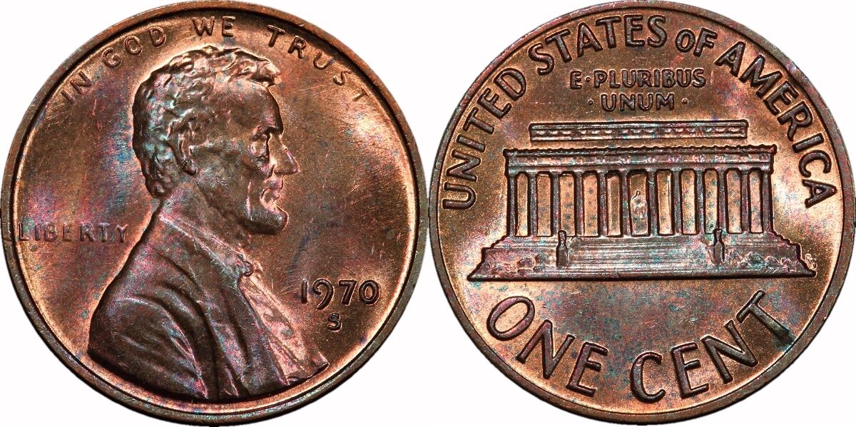 USA Lincoln Cent, 1970-S, Small Date, 1¢, MS64 RD | MA-Shops