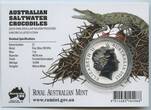 Australien Australia 1 Dollar - 1 Unze Bullion Coin 1 Oz Silber 2015 GN649d - Agro Jr. - Salzwasserkrokodil - Australian Saltwater Crocodiles Unzirkuliert in original Karte