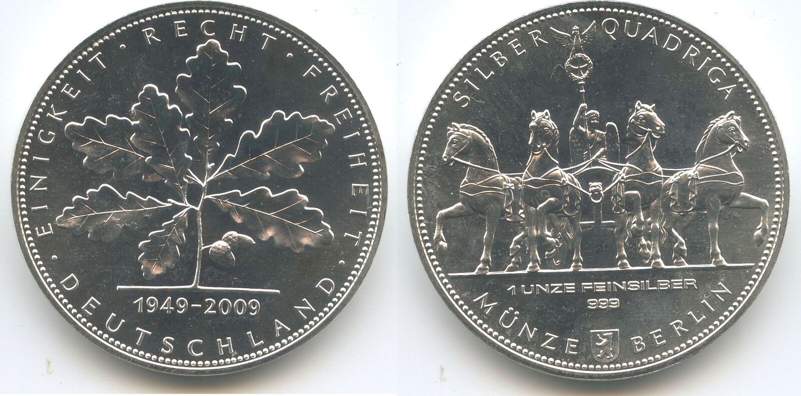 Feinsilber Edition Einigkeit Und Recht Und Freiheit Deutschland 1 Unze Feinsilber - 1 Oz 1949-2009 PA029 - Silber-Quadriga