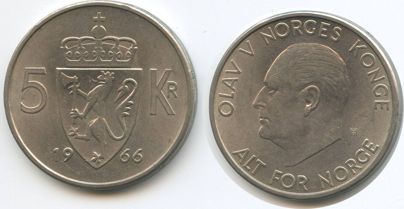 Norwegen 5 Kroner 1966 G2449 Norway Olav V 1957 1991 Norge