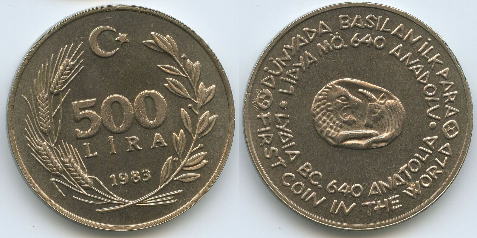 Türkei 500 Lira 1983 G0399 Erste Münze der Welt Lydia First coin in the world Unzirkuliert