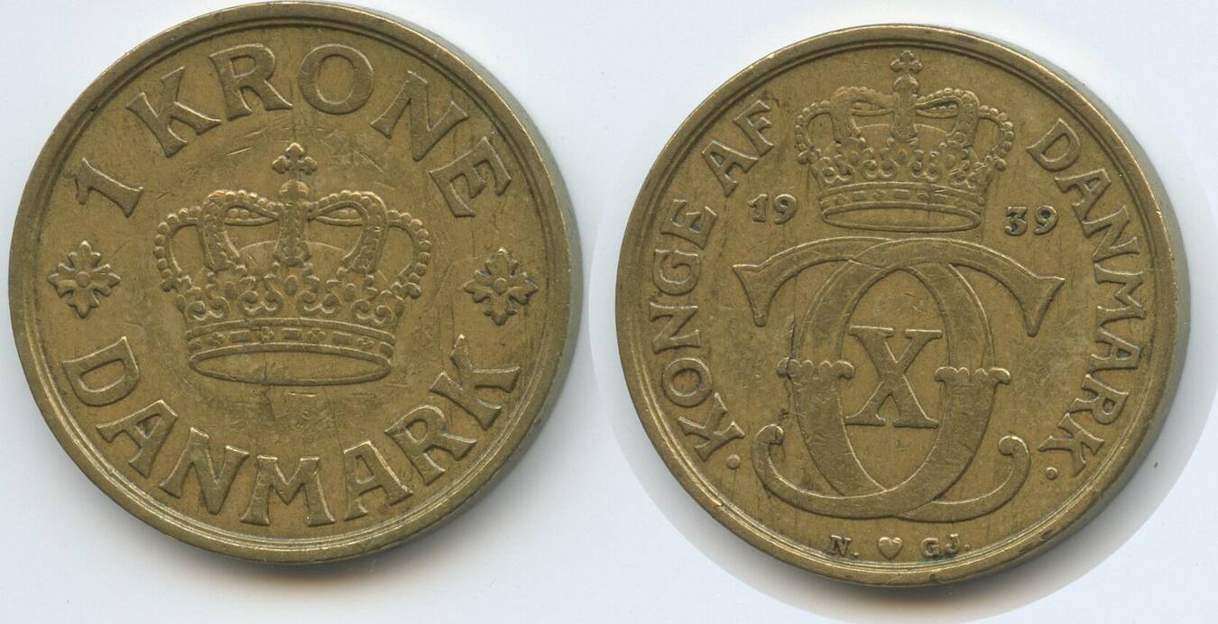 Dänemark 1 Krone 1939 N Gj G7199 Denmark Christian X 1912 1947 Sehr Schön Ma Shops 1989