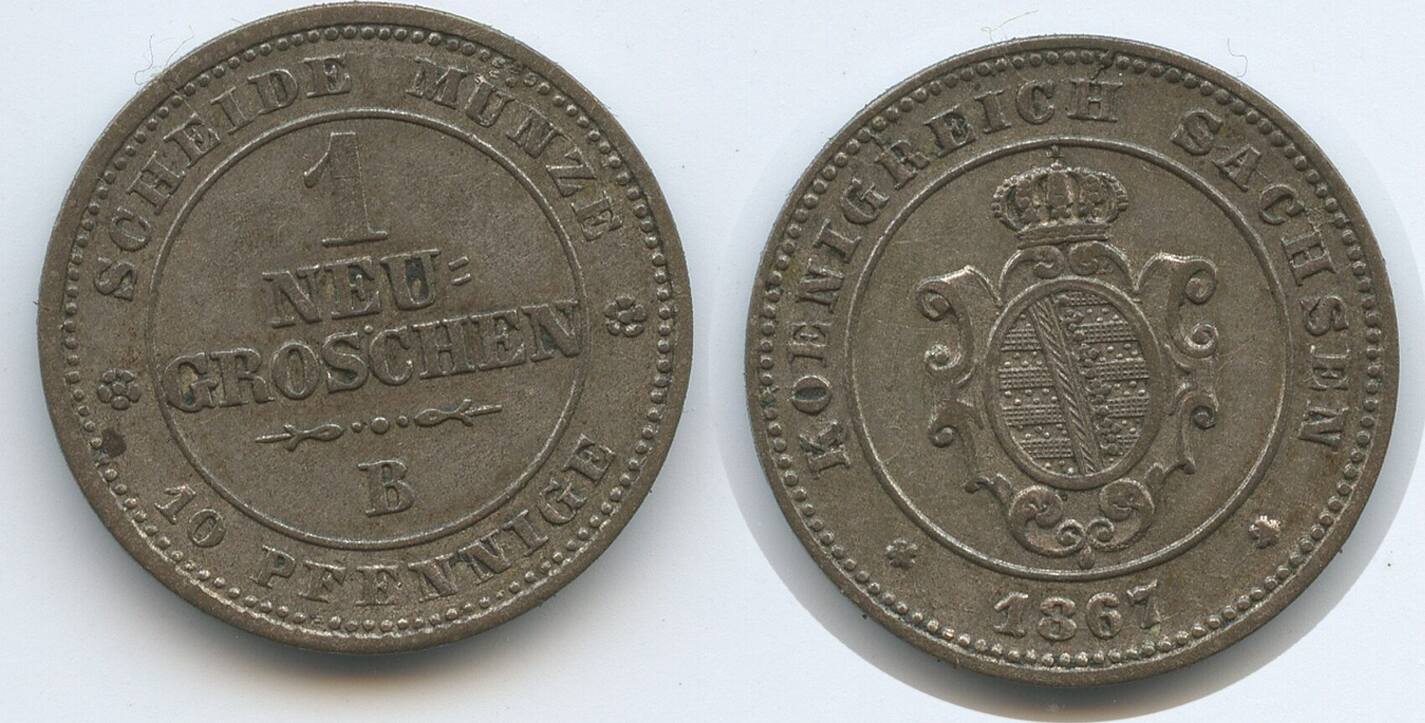 Sachsen-Albertinische Linie 1 Neugroschen (10 Pfennige) 1867 B G14266 ...