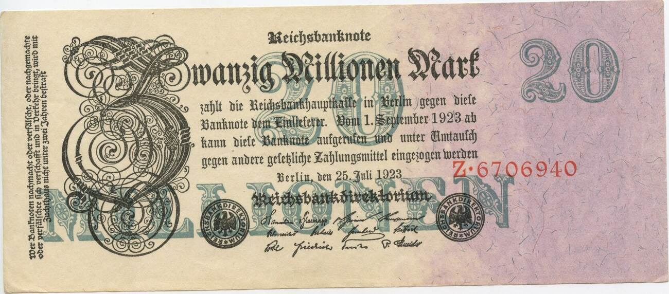 Deutsches Reich Weimar 20 Millionen Mark 1923 GB506 - Reichsbanknote