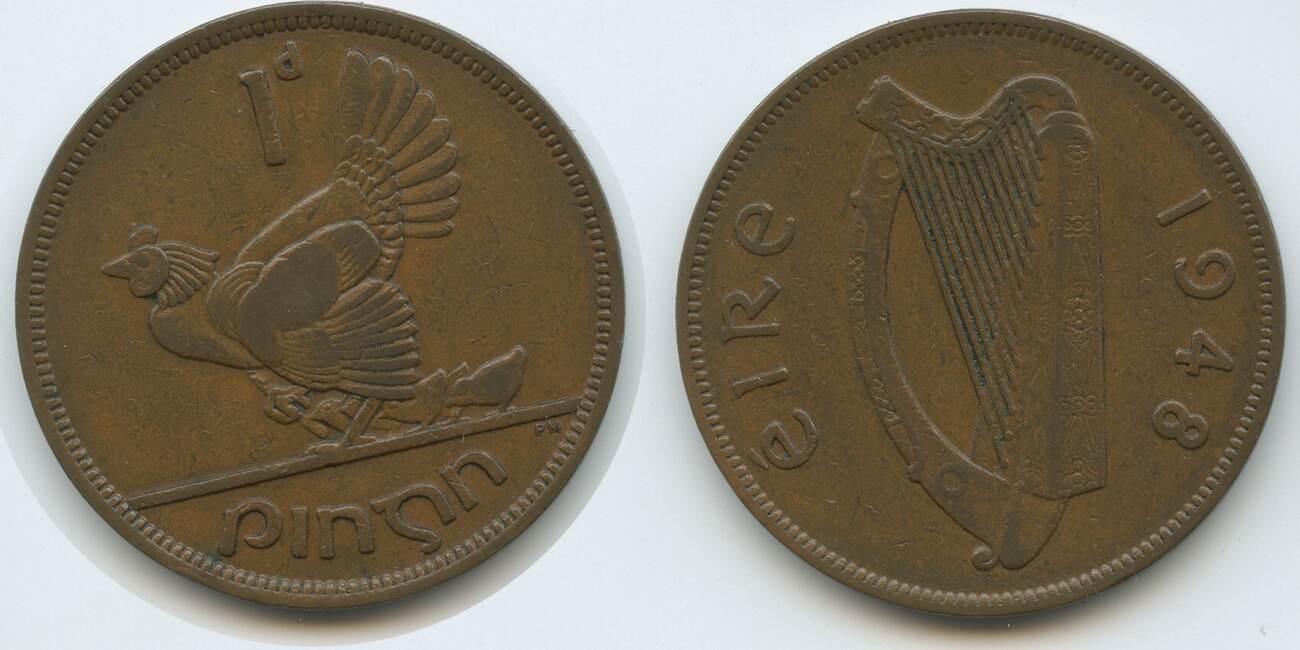 Irland One Penny 1948 G7806 Hen With Chicks Cl irseach Or Gaelic Harp 1948-george-vi-penny