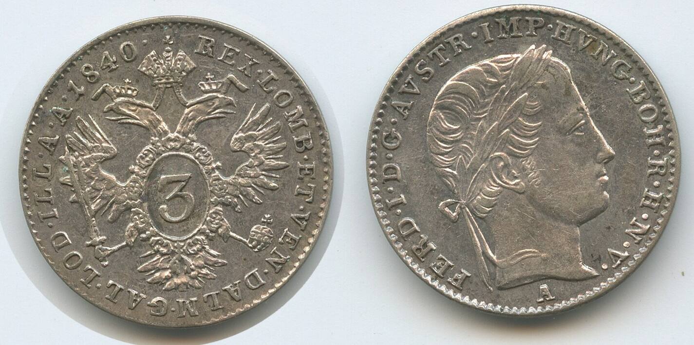 Österreich Kaiserreich 3 Kreuzer 1840 A Wien H1102 - Ferdinand I. 1835 ...