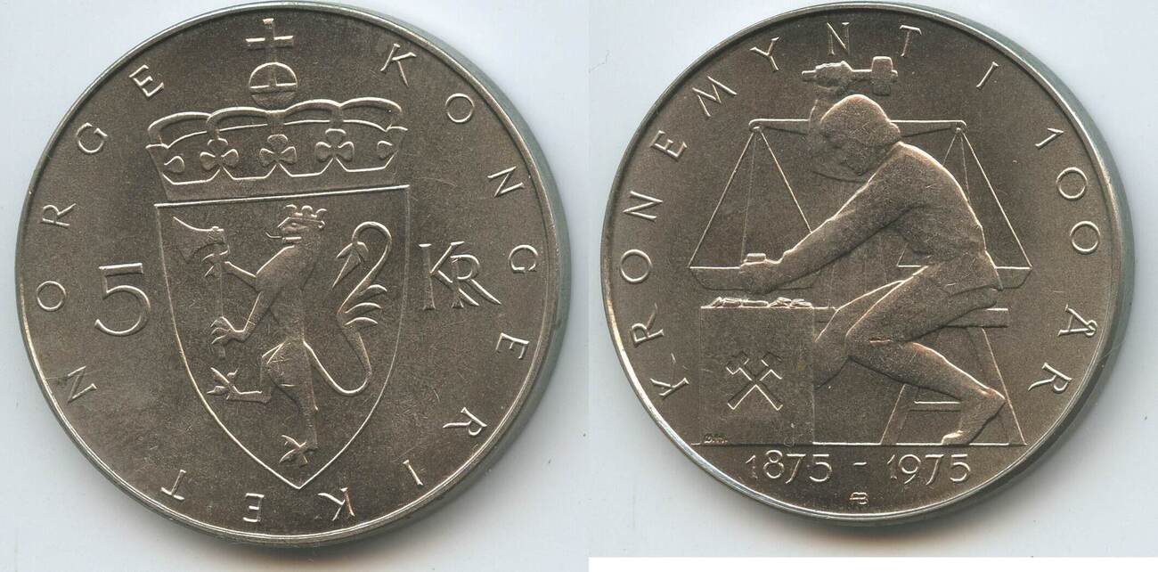 Norwegen 5 Kroner 1975 G2479 Krone Currency Anniversary Olav V Norge 