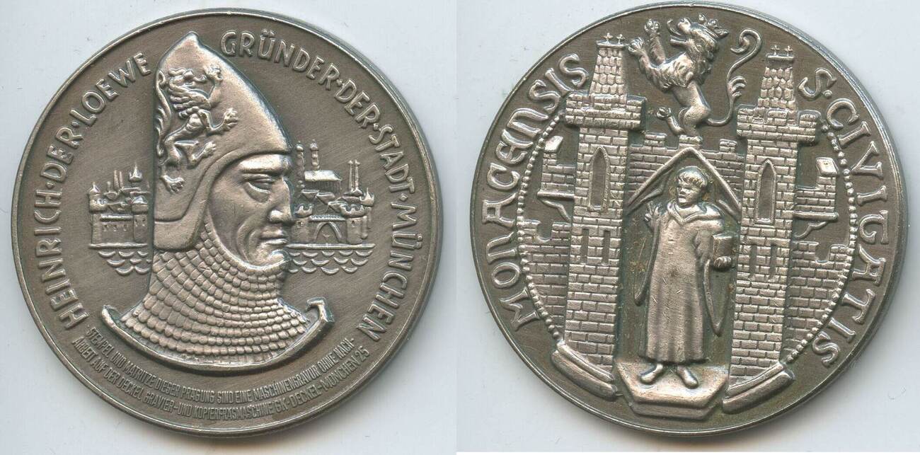 Deutschland Bayern Bronzemedaille versilbert nd. M7259 Heinrich der Löwe Gründer der Stadt